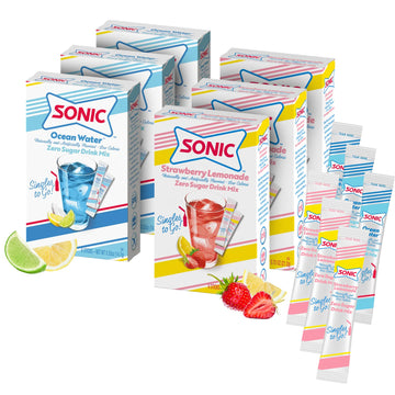 SINGLES TO GO! Sonic Variety Pack - 6 Boxes (Cherry Limeade, Strawberry Lemonade, Ocean Water) - 0.5 Ounce Each