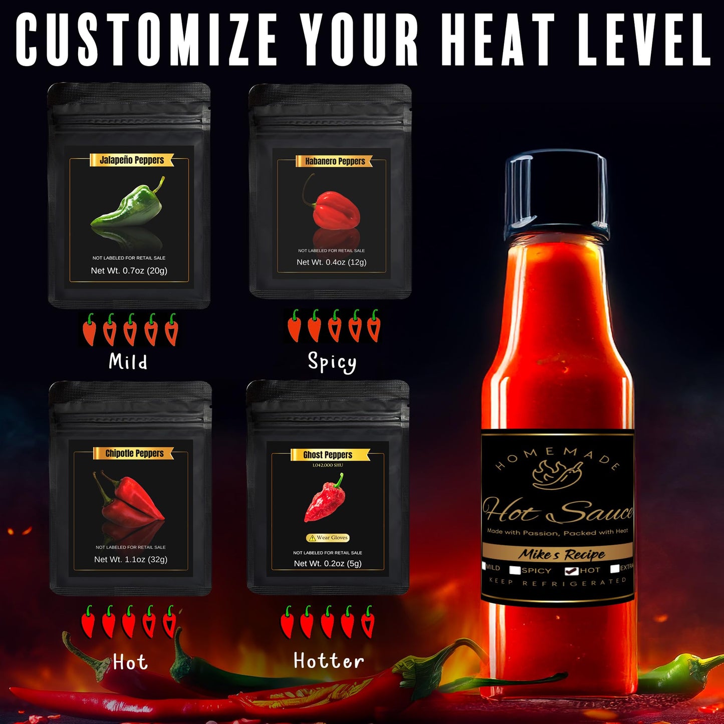 Diy Hot Sauce Making Kit - Gift Set With 4 Types Of Peppers, Including Ghost Pepper - Make Your Own Hot Sauce - Great Gift For D
