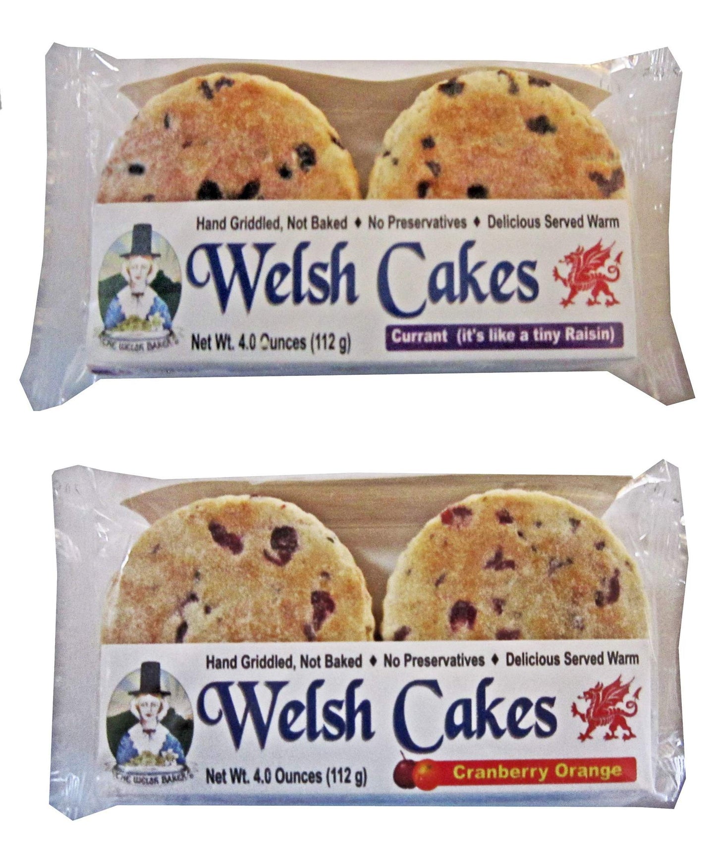 The Welsh Baker Welsh Cakes Variety Box - Currant & Cranberry Orange - 8 Total Cakes - 4 Ounce (Pack of 2)