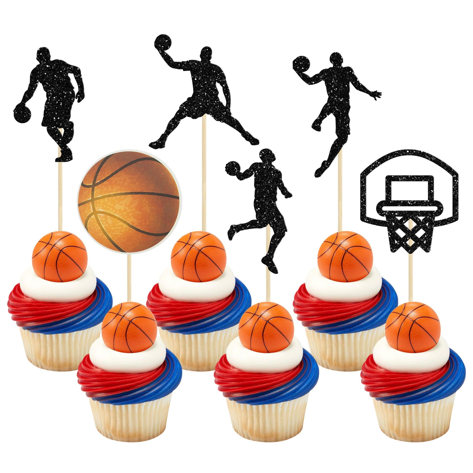24Pcs Basketball Cupcake Toppers Star Sports Fan Basketball Backboard Cupcake Picks Baby Shower Basketball Players Sports Theme