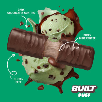 Built Bar, Puff Protein Bars, Mint Chip Puff, 17g Protein Snacks, On-The-Go Bars, Only 140 Calories, 6g Sugar, Collagen, Gluten