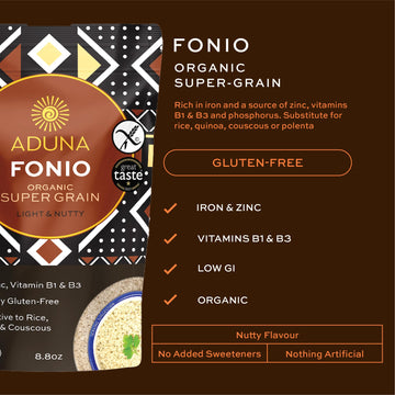 Aduna Organic Fonio Super-Grain, Gluten-Free, Non-GMO, 2.2 lb Resealable Pouch