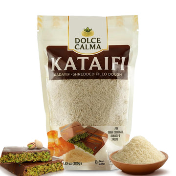 Dolce Calma Dried Kadayif/Kataifi Shredded Fillo Dough 6.4 Oz(180G) | Resealable Bag | Dubai Chocolate Bar  Kunafa & Desserts | Finely Shredded Top-Grade Fillo/Phyllo For Pistachio Cream & Bakery Creations