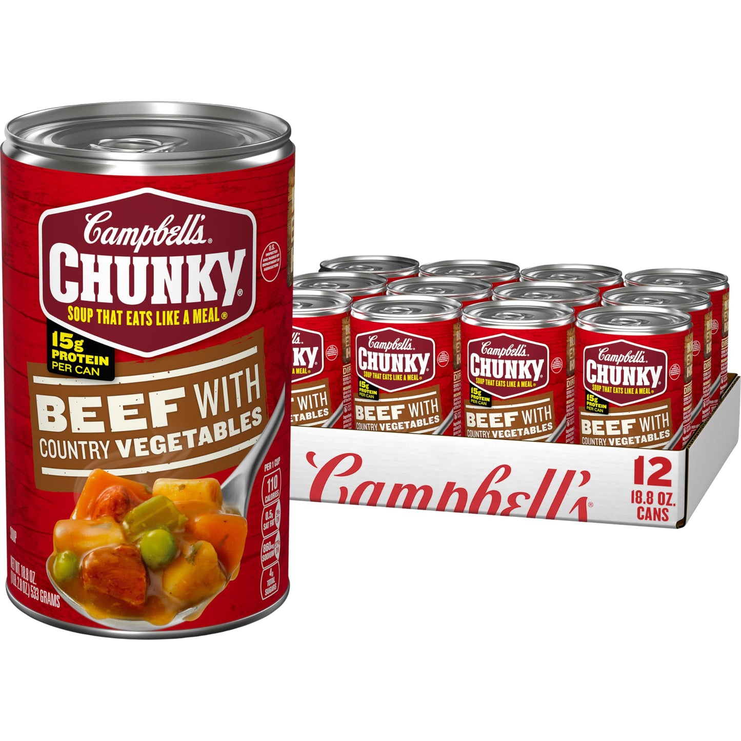 Campbells Chunky Soup, Beef Soup with Country Vegetables, 18.8 Oz Can (12 Count )