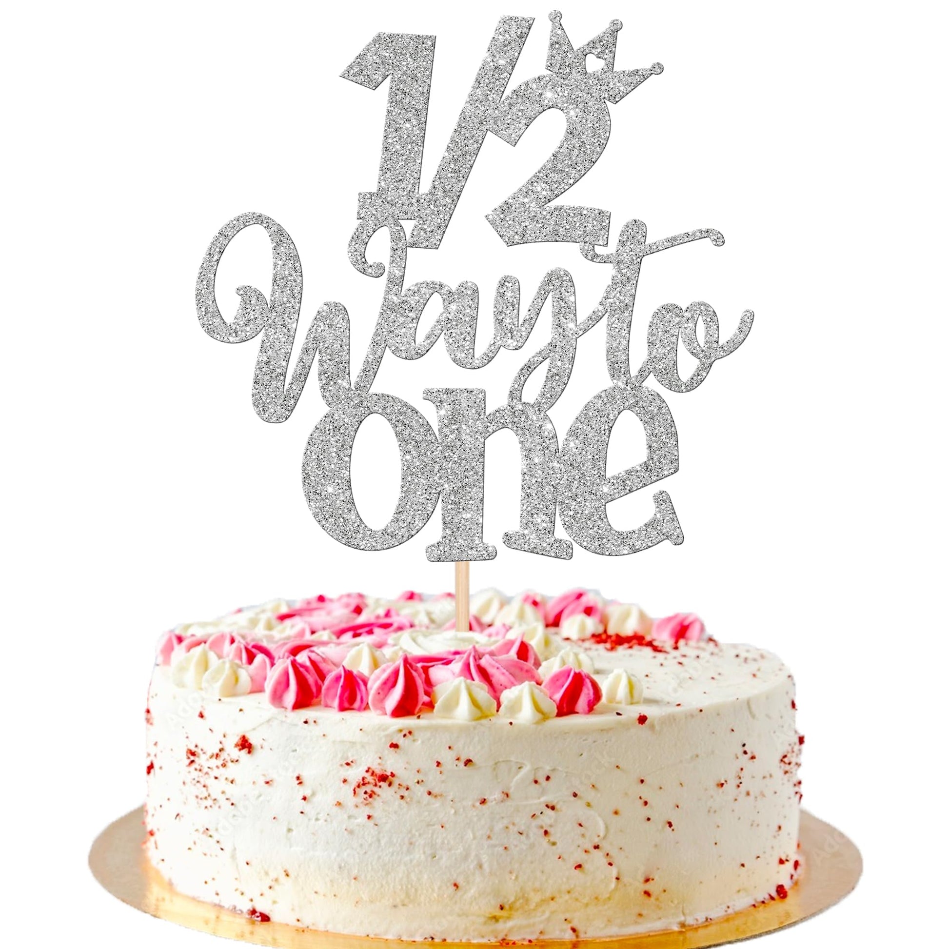 ZHUOWEISM Cake Topper Glitter Half Way to Go Decoration for 6 Months Birthday, Silver, Paper