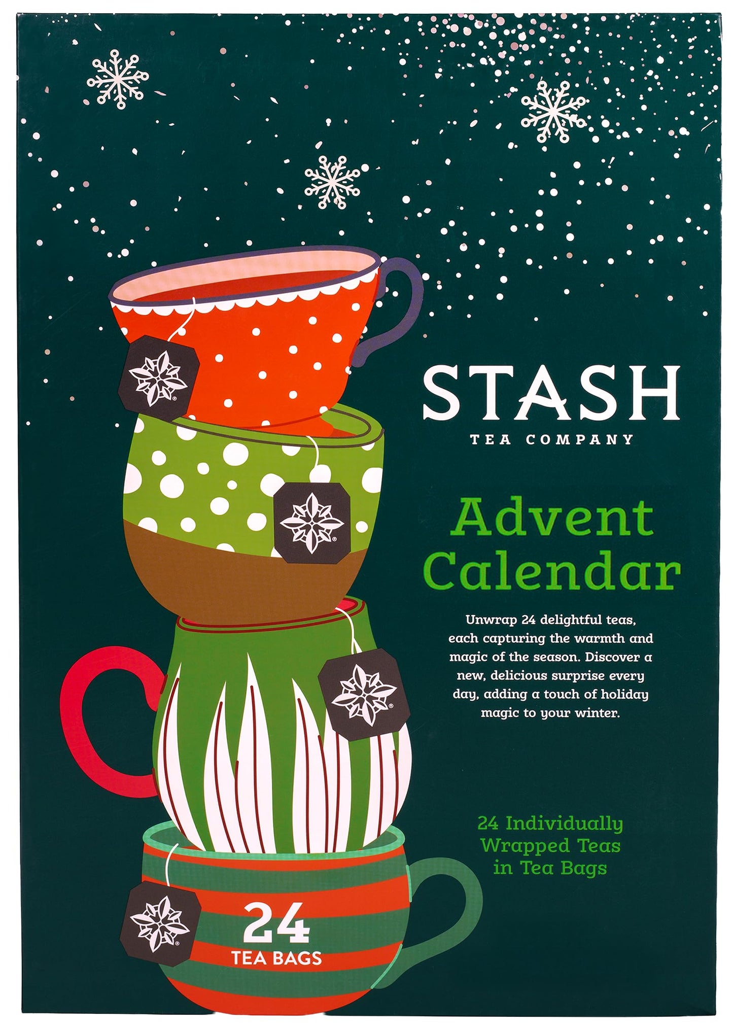 STASH Tea Advent Calendar 2025 – 24 Days Holiday Tea Sampler – Black, Green & Herbal Teas in Cardboard Packaging