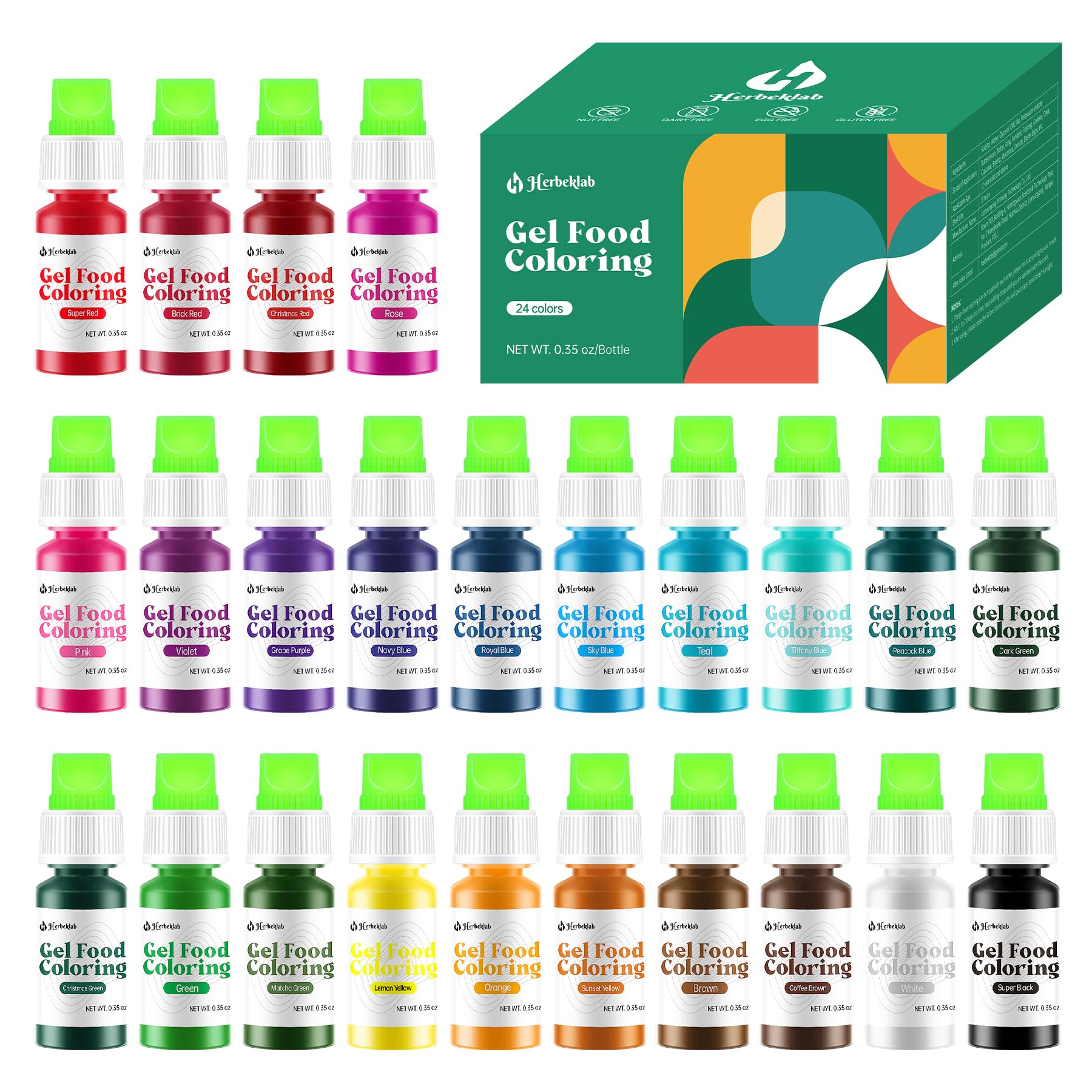Gel Food Coloring 24 Colors x 0.35 oz Concentrated Gel Based Food Dye Vibrant Icing Colors Neon Food Coloring for Baking Cake De