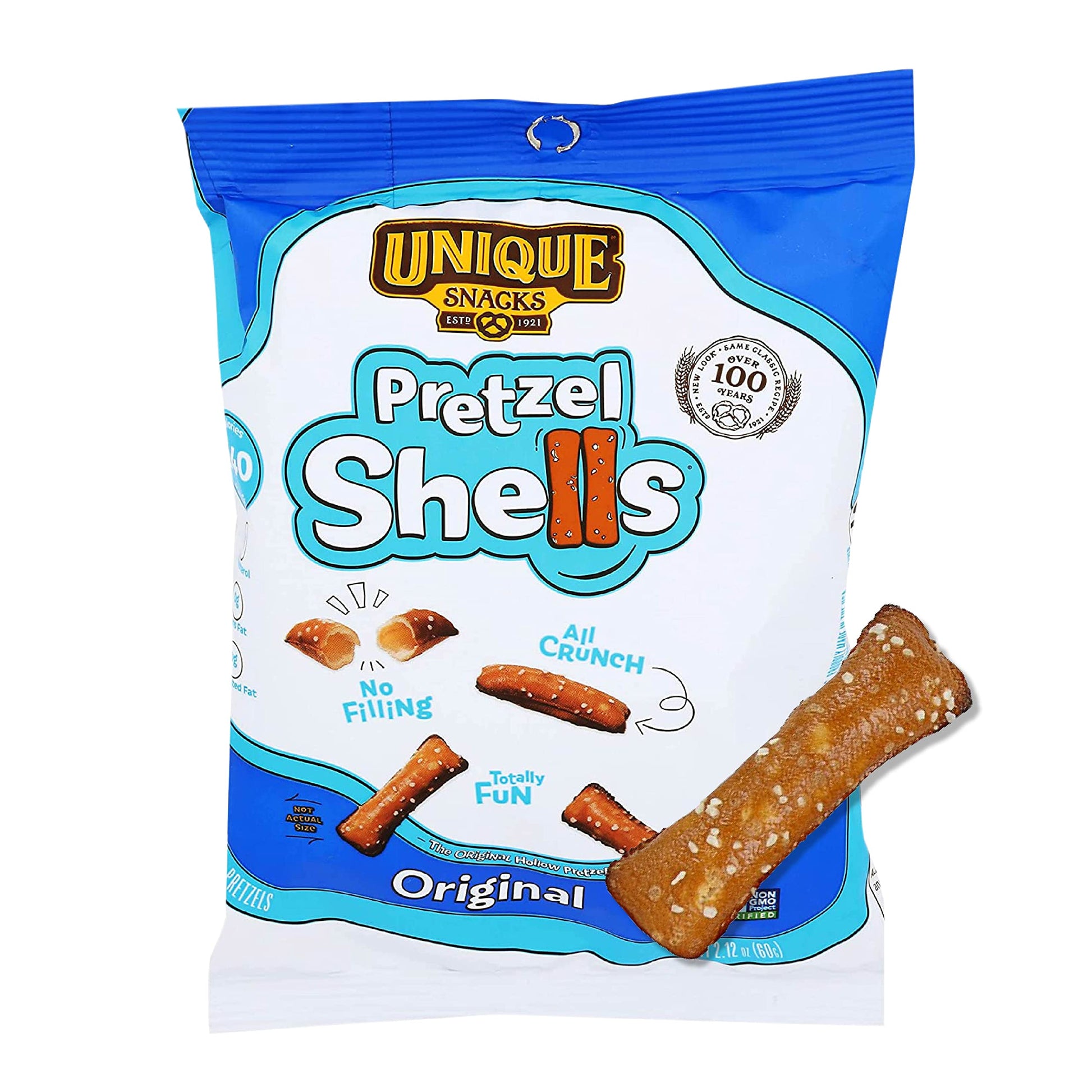 Unique Snacks Original Pretzel Shells, Vegan, OU Kosher, Non-GMO, 2.1 Oz. Bag, Pack of 24