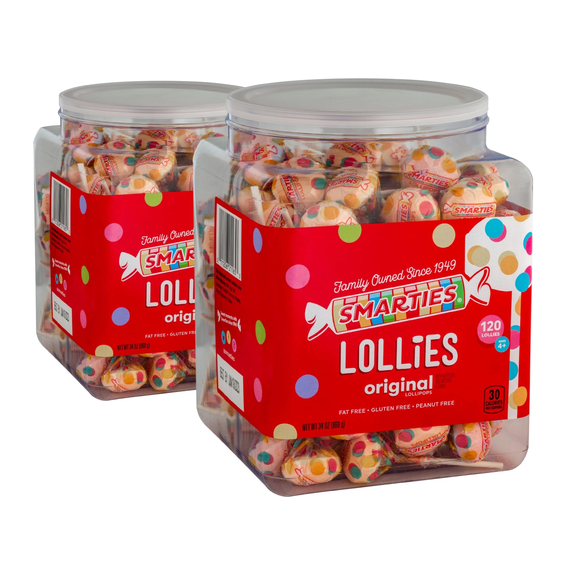 Smarties Lollies -120 Count Lollipops (Pack of 2) Gluten Free Peanut and Fat Free | Fruity Flavor Perfect for Birthdays and Hall