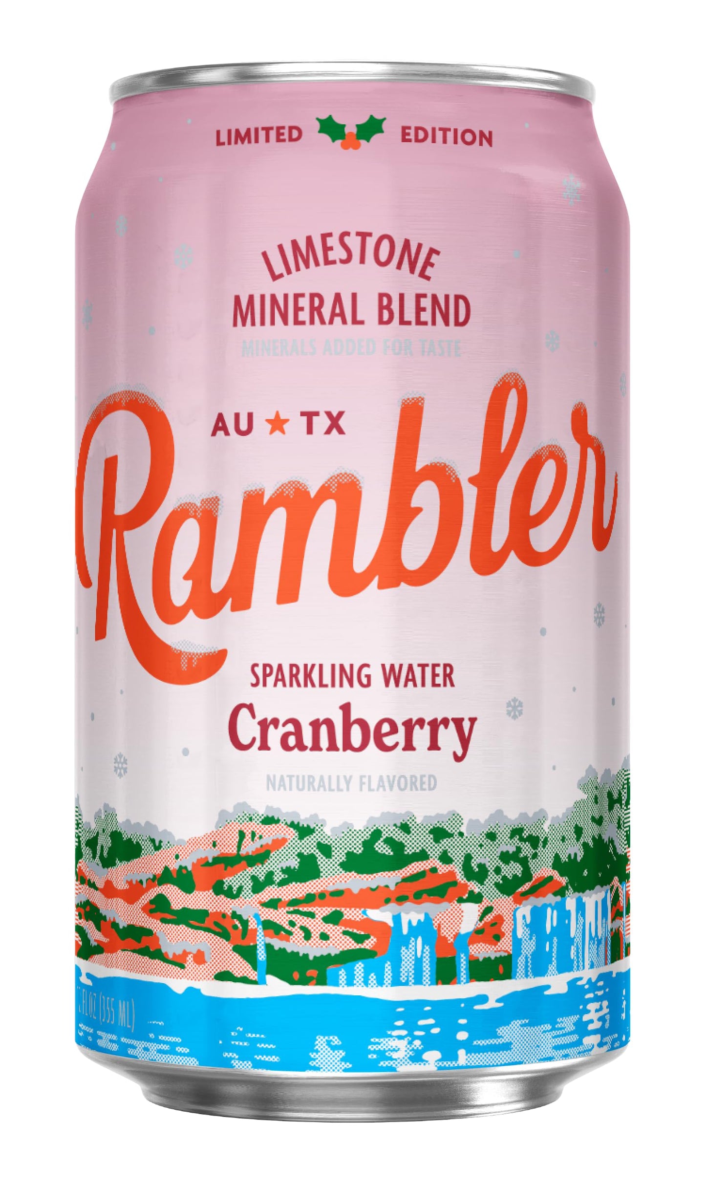 Autx Rambler Sparkling Water, Limestone Mineral Blend, Cranberry Flavor, Limited Edition, 12 Oz, Three 8-Packs (24 Cans)