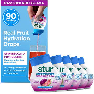 Stur Electrolyte Water Enhancer, Sugar Free, Stevia Sweetened, 1.62 Fl Oz (Pack of 5), Passionfruit Guava Flavor