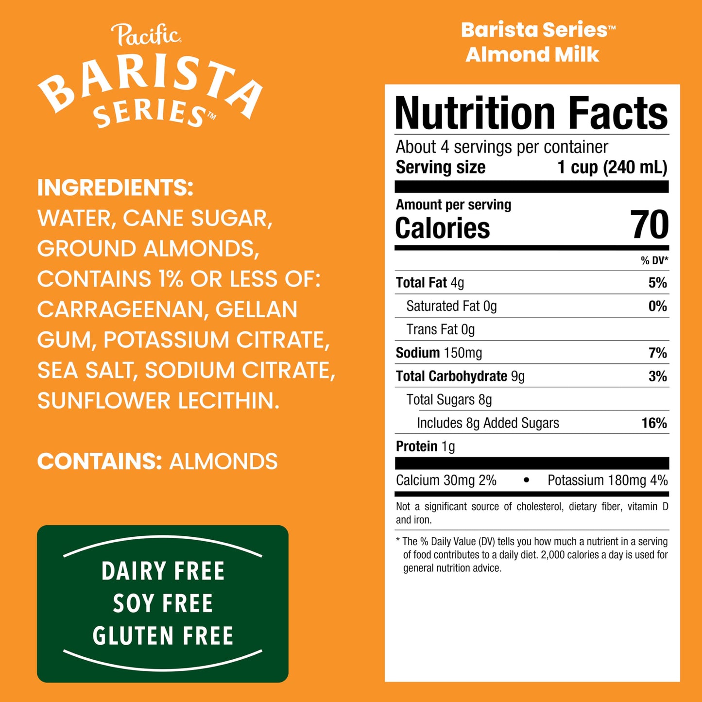 Pacific Foods Barista Series Original Almond Milk, Plant Based Milk, 32 oz Carton (Pack of 4)