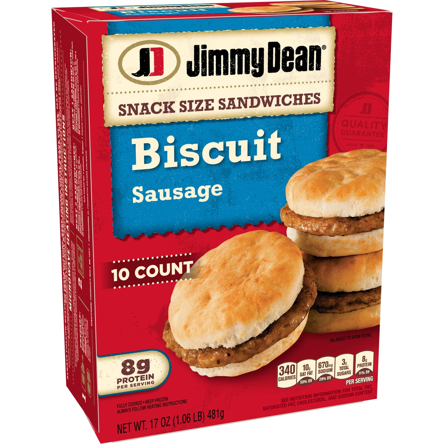 Jimmy Dean Sausage Biscuit Snack Size Sandwiches, 17 Oz, 10 Ct (Frozen)