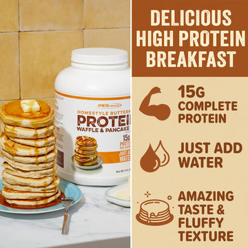 PEScience Protein Pancake & Waffle Mix, 15g Protein, 36 Servings, Just Add Water, Homestyle Buttermilk
