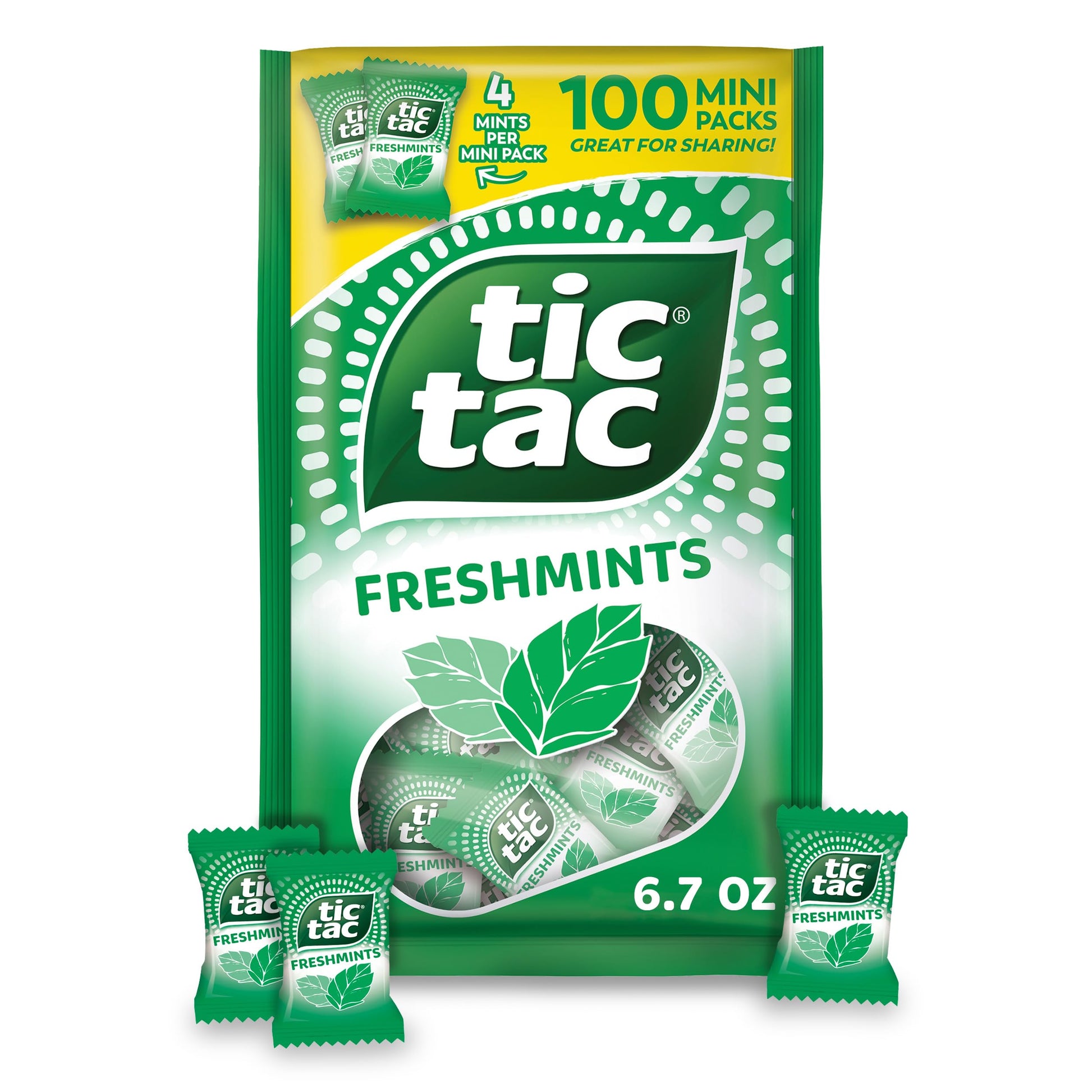 Tic Tac Freshmints  Bulk Bag with 100 Mini Packs (4 Mints each)  Share-Size  On-the-Go Mints  6.7 oz