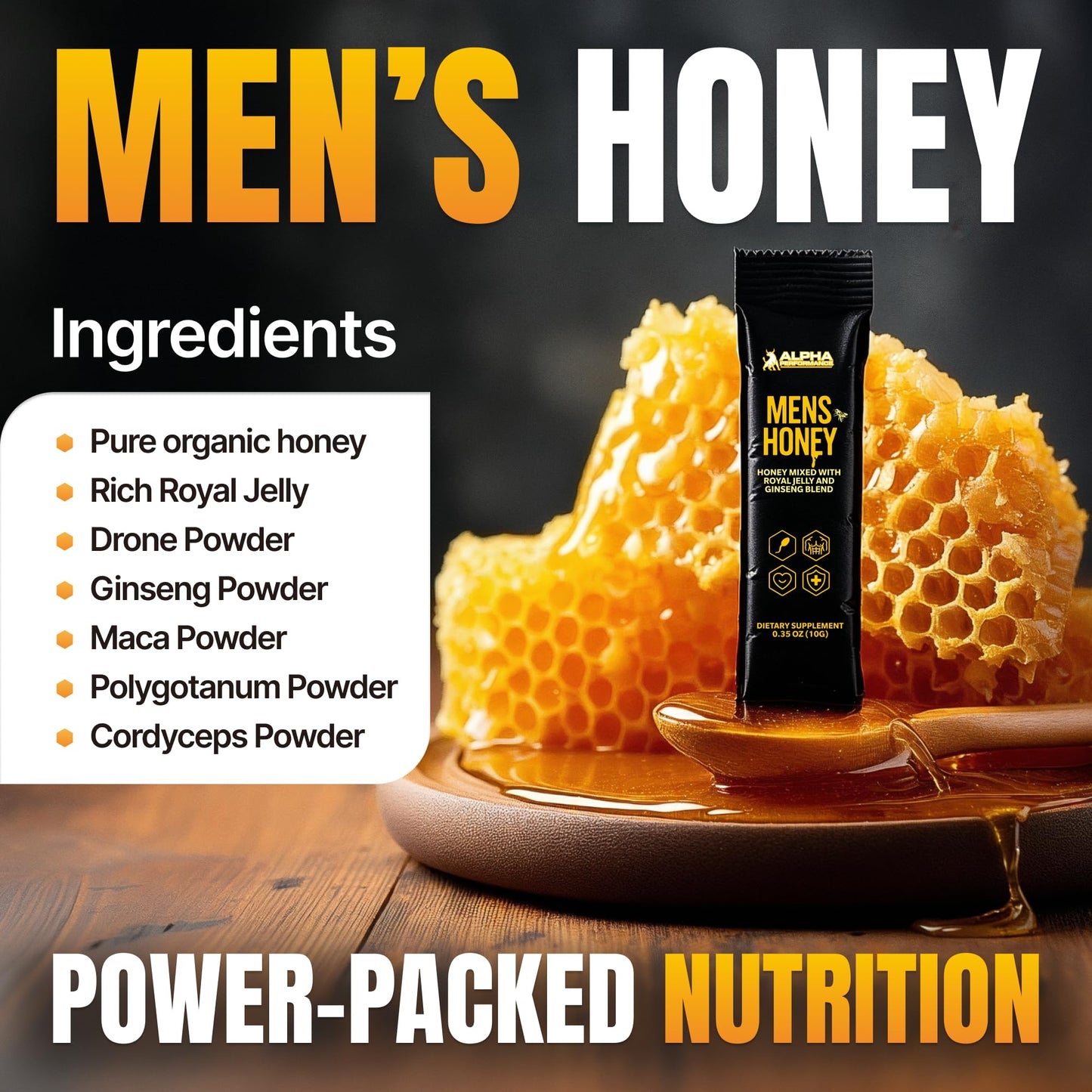 Alpha Performance Royal Jelly Honey - Extra Strength Herbal Superfood Supplement, 24 Packets, Raw Energy, No Added Sugar