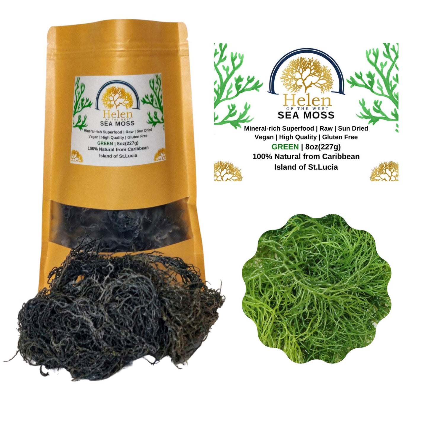 Wildcrafted Sea Moss | Gold - Purple - Green - Mixed | 100% Natural Irish Moss From St.Lucia | Mineral-Rich Superfood | 8Oz Sun-