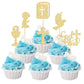 Gyufise Cupcake Toppers, 24Pcs Gold Glitter Cross and Dove, 1.3x4.9, Paper, Christian Baptism Baby Shower Birthday Party Decorations