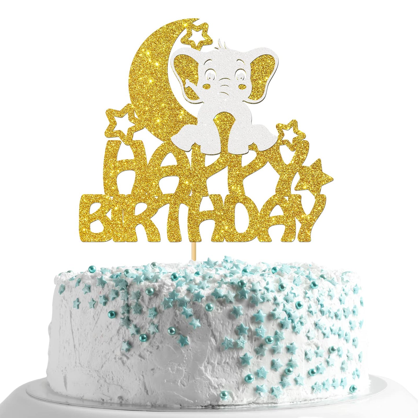 MonMon & Craft Elephant Happy Birthday Cake Topper/Baby Children 1st Birthday Zoo Cake Decor/Baby Shower/Cute Elephant Wild Anim