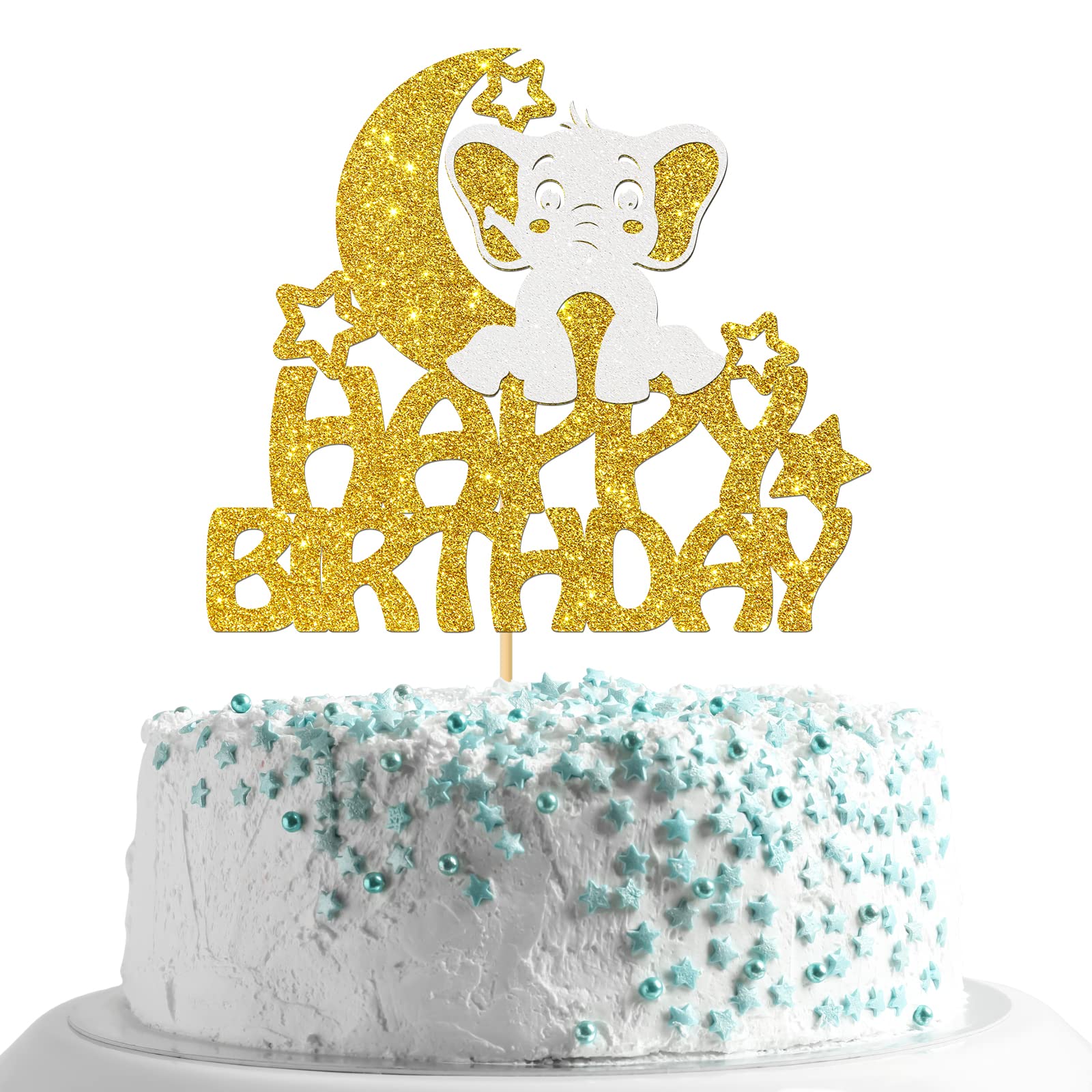 MonMon & Craft Elephant Happy Birthday Cake Topper/Baby Children 1st Birthday Zoo Cake Decor/Baby Shower/Cute Elephant Wild Anim