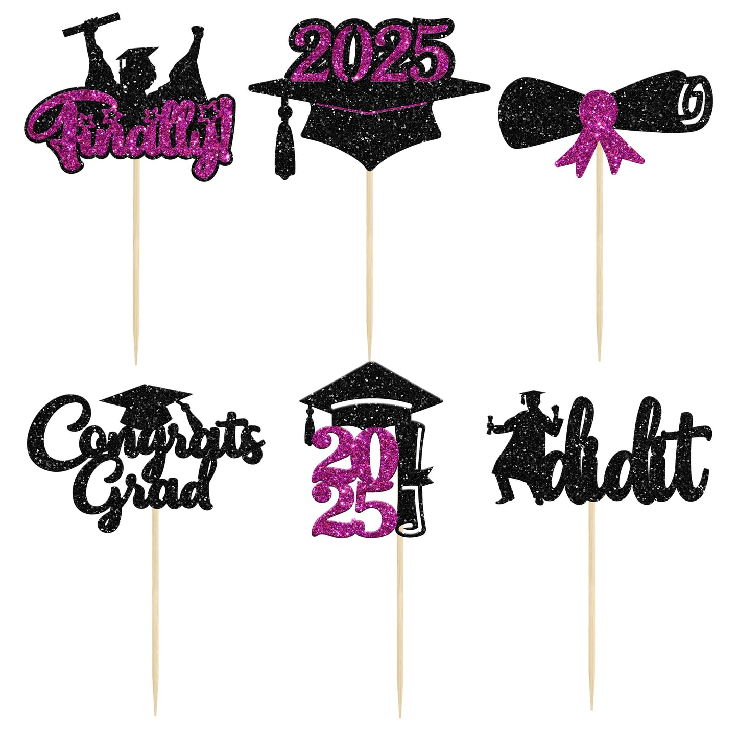 Gyufise 24Pcs Graduation Cupcake Toppers 2025 Purple Glitter Class Of 2025 Cupcake Toppers Finally I Did It Grad Cap Diploma Cup