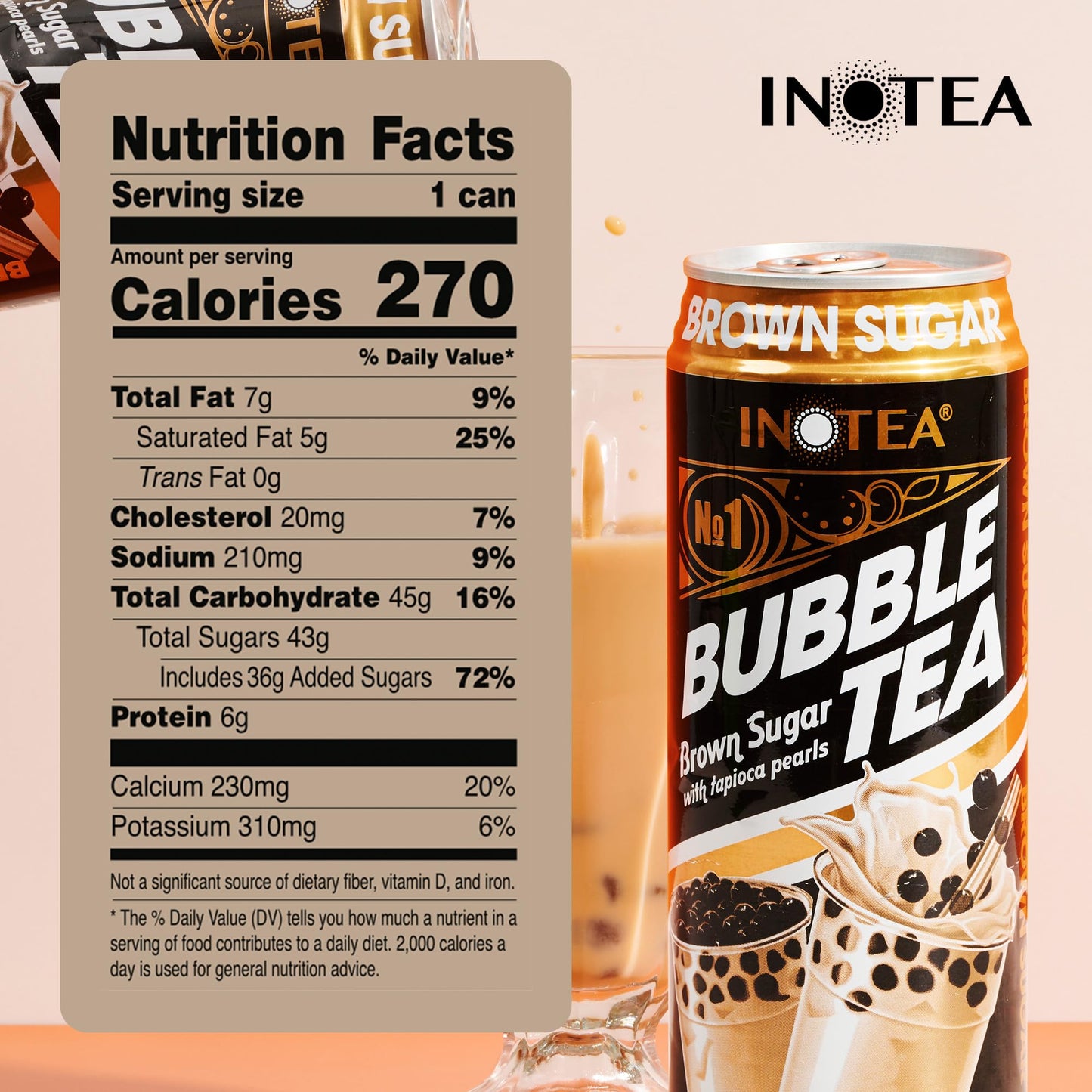 Inotea Bubble Tea with Tapioca Pearls - Delicious, Instant Boba Tea - Ready-to-Drink Black Milk Tea - Comes in Large 16.6 oz Can