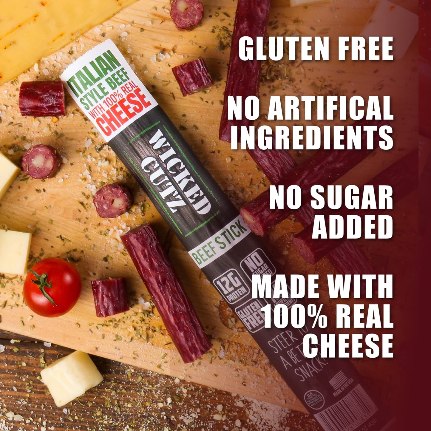 Wicked Cutz Meat & Cheese Sticks, High Protein Snacks, Gluten Free, 24 Pack, Italian Beef & Cheese & Buffalo Chicken & Cheese