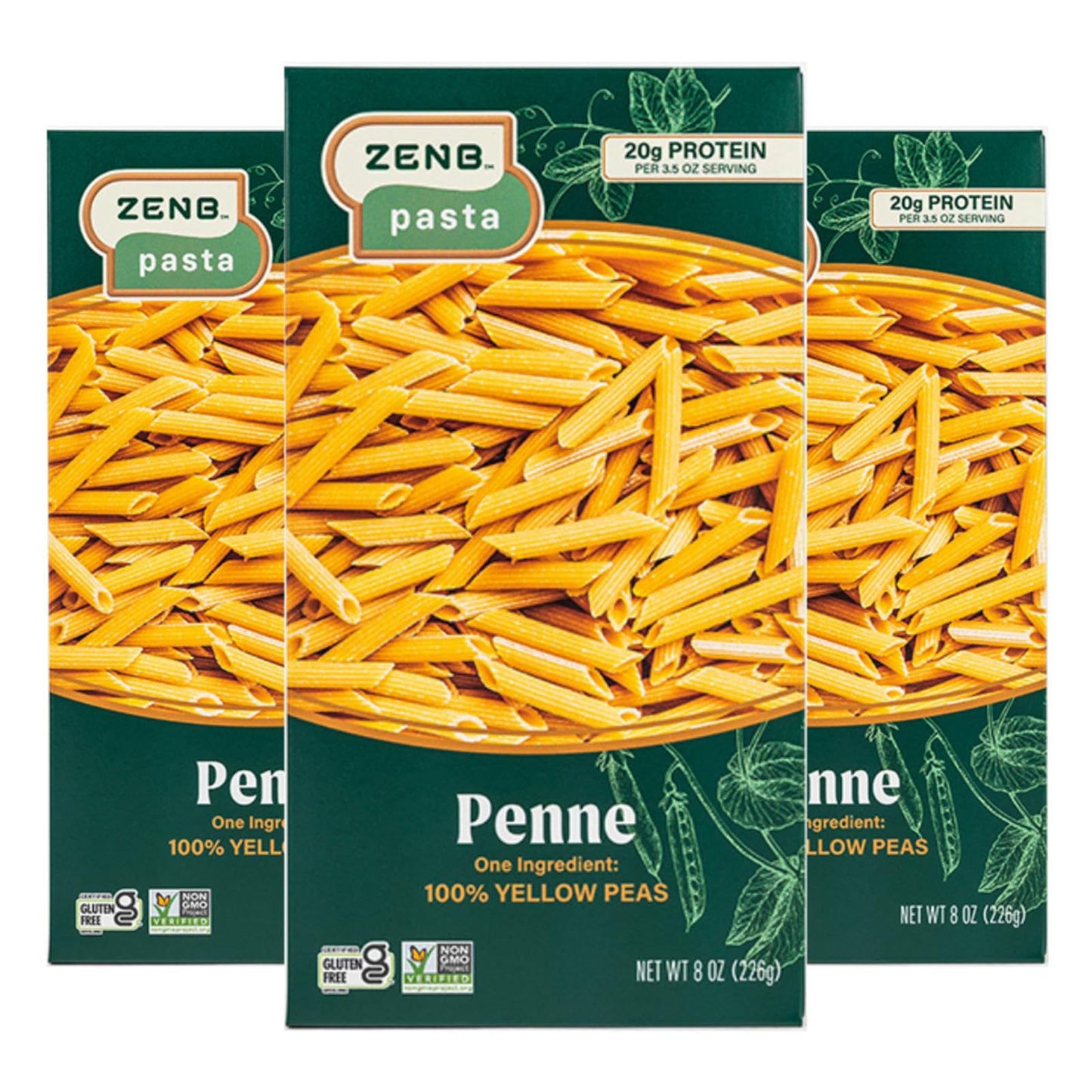 Zenb Plant Based Pasta, Made From 100% Yellow Peas, Gluten Free, Penne, 12 Oz Boxes (Pack Of 3)