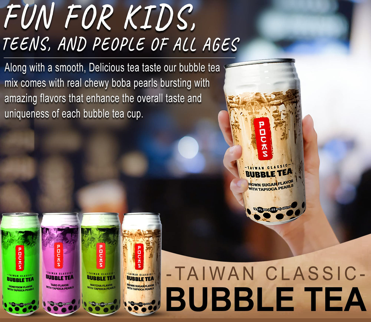 Pocas Bubble Tea, Classic Taiwan Style Milk Tea With Tapioca Pearls. Ready To Serve Boba Tea, World’S Best Tasting Boba Tea.16.5Fl Oz (Variety Pack, 12)