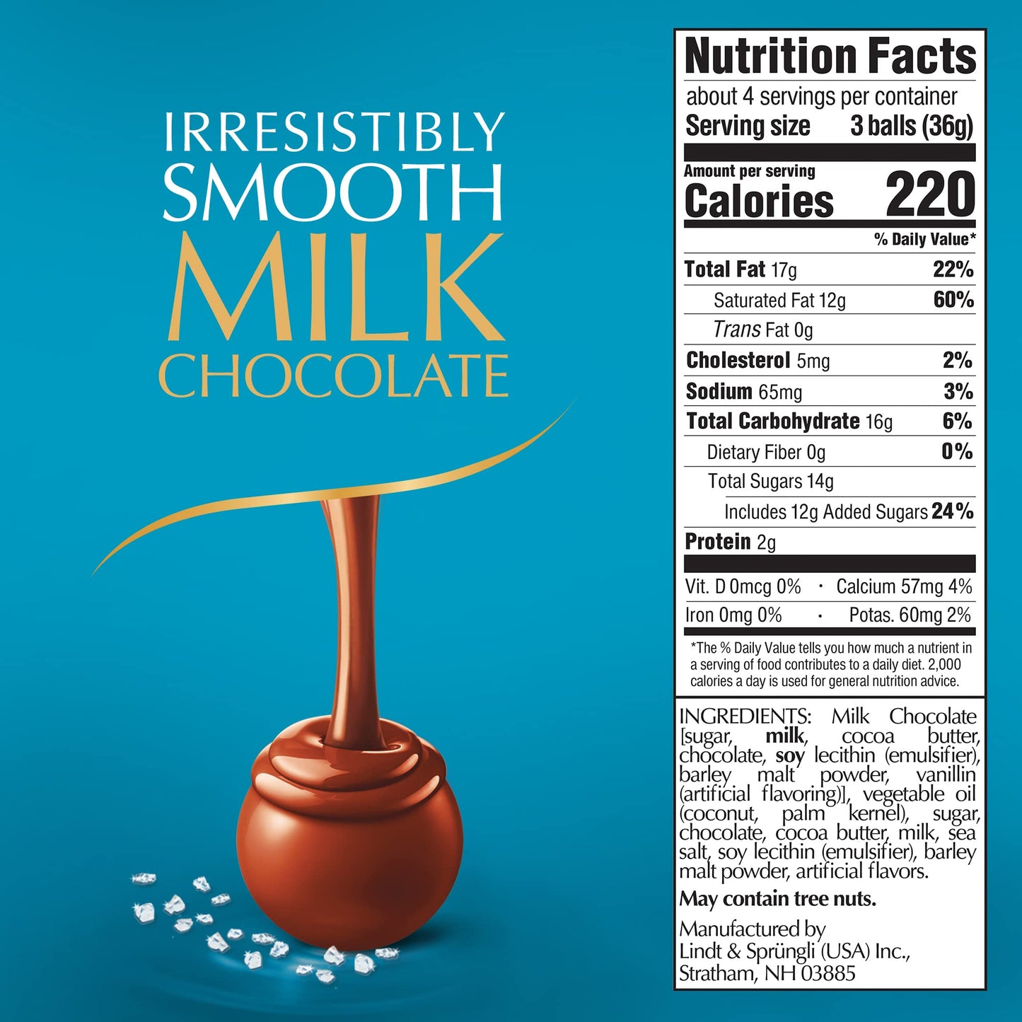 Lindt Lindor Sea Salt Milk Chocolate Truffles, Milk Chocolate Candy With Smooth, Melting Truffle Center, Great For Gift Giving, 5.1 Oz. Bag (6 Pack)