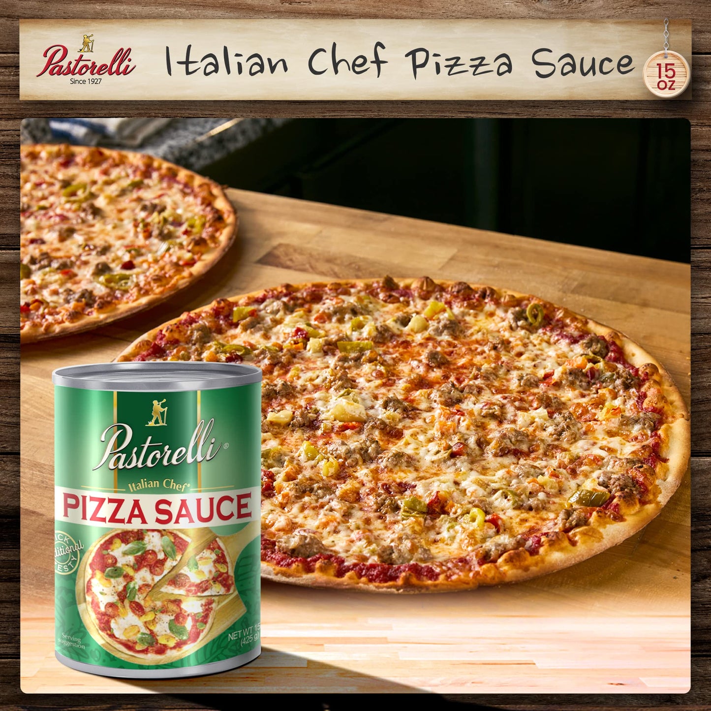 Pastorelli Pizza Sauce, Authentic Italian with Extra Virgin Olive Oil, 15 Ounce, Pack of 12