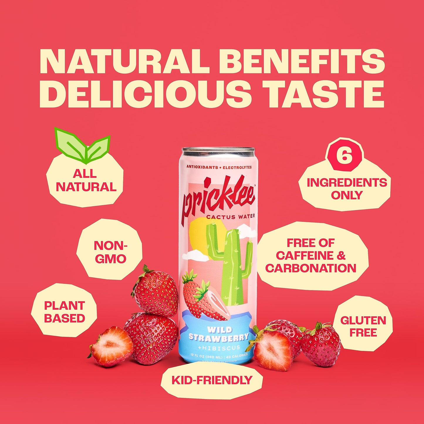 Pricklee Wild Strawberry Cactus Water - Natural Sports Drink, Low-Sugar, Low-Calorie, 12 Fl Oz (Pack of 12), Non-Sparkling