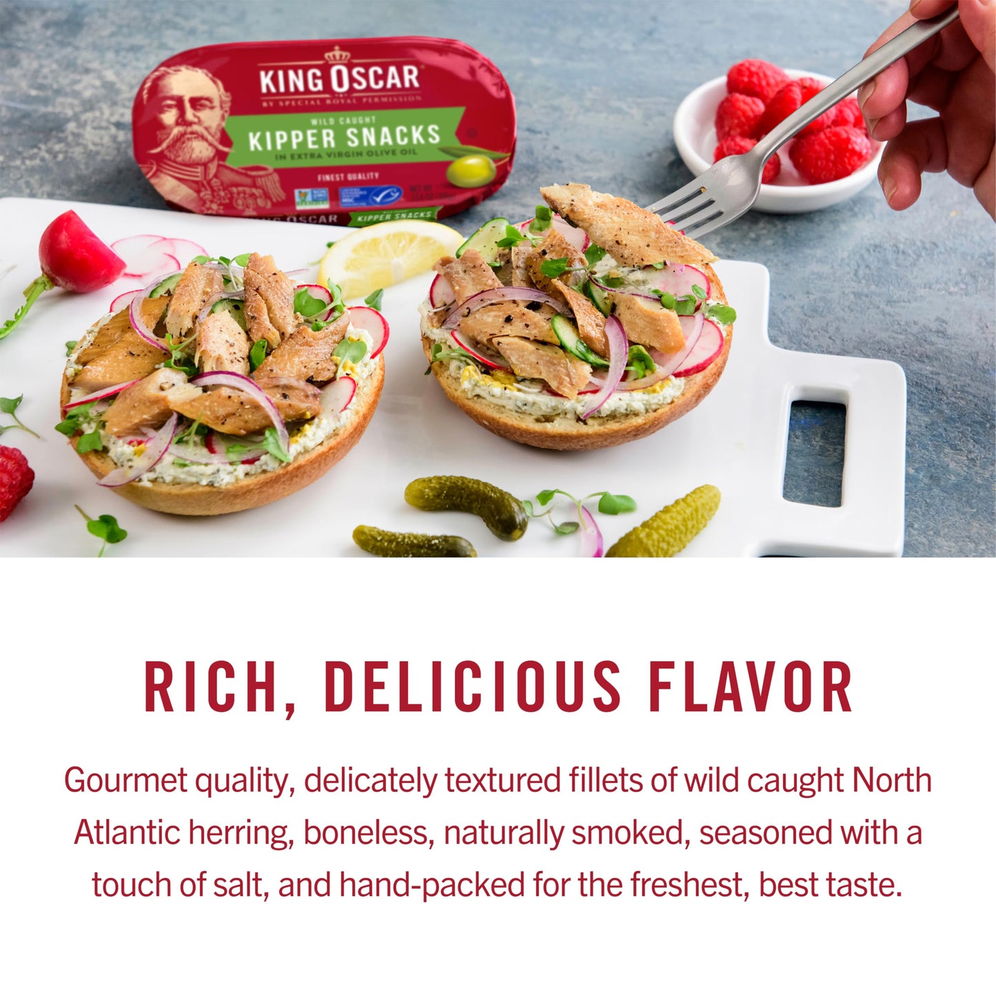 King Oscar Kipper Snacks, Lightly Smoked Herring Fillets in Extra Virgin Olive Oil, 3.54 Ounce Cans, Pack of 12