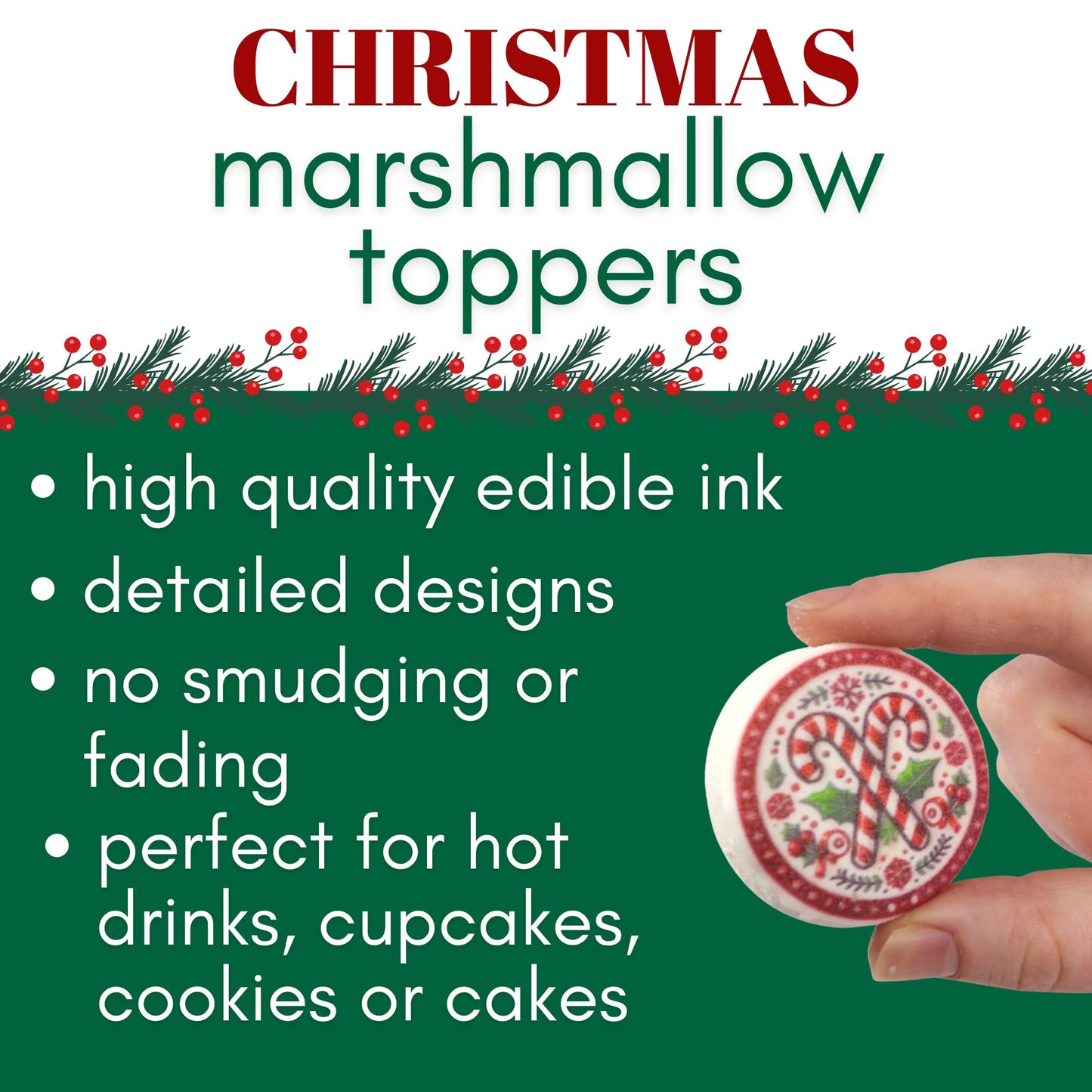Christmas Marshmallow Toppers  Perfect for Hot Cocoa Toppings or Dessert Decorating Candy  Assorted Holiday Designs (9 Count)