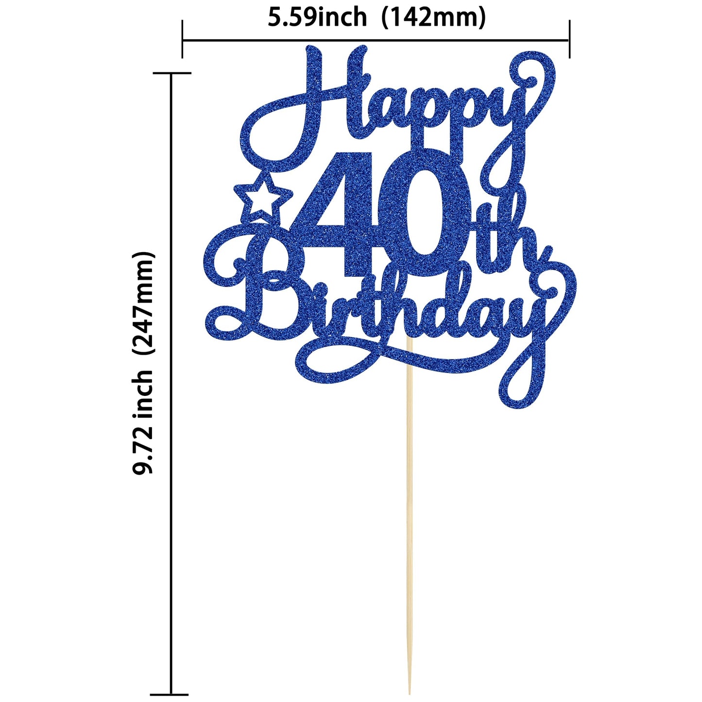 1 Pack Happy 40Th Birthday Cake Topper Blue Glitter 40 & Fabulous Cheers To 40 Years Old 40Th Birthday Cake Pick For Celebrating