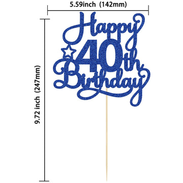 1 Pack Happy 40Th Birthday Cake Topper Blue Glitter 40 & Fabulous Cheers To 40 Years Old 40Th Birthday Cake Pick For Celebrating