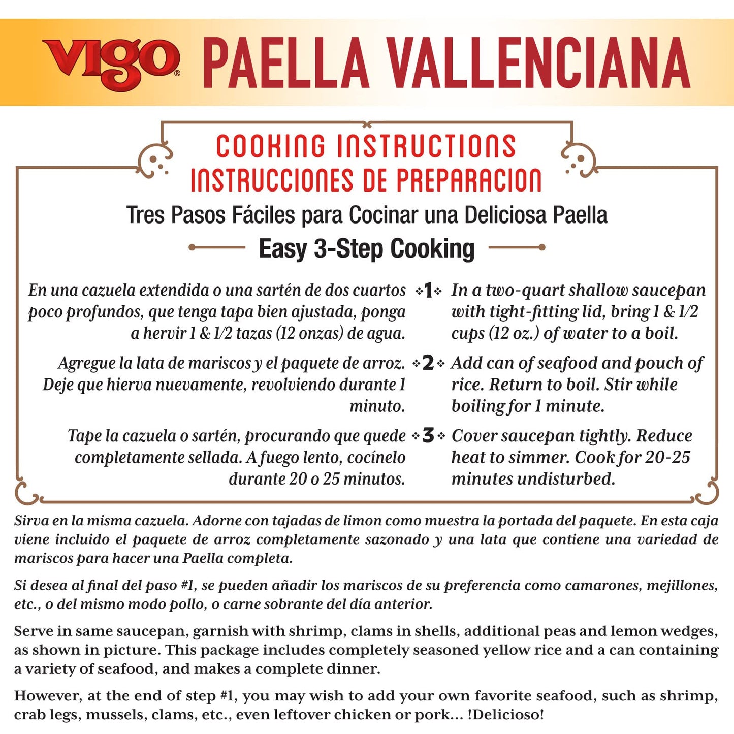 Vigo Authentic Paella Valenciana, Yellow Rice & Seafood Dinner, Spanish Recipe (Yellow Rice & Seafood Dinner, 8 Ounce (Pack of 1