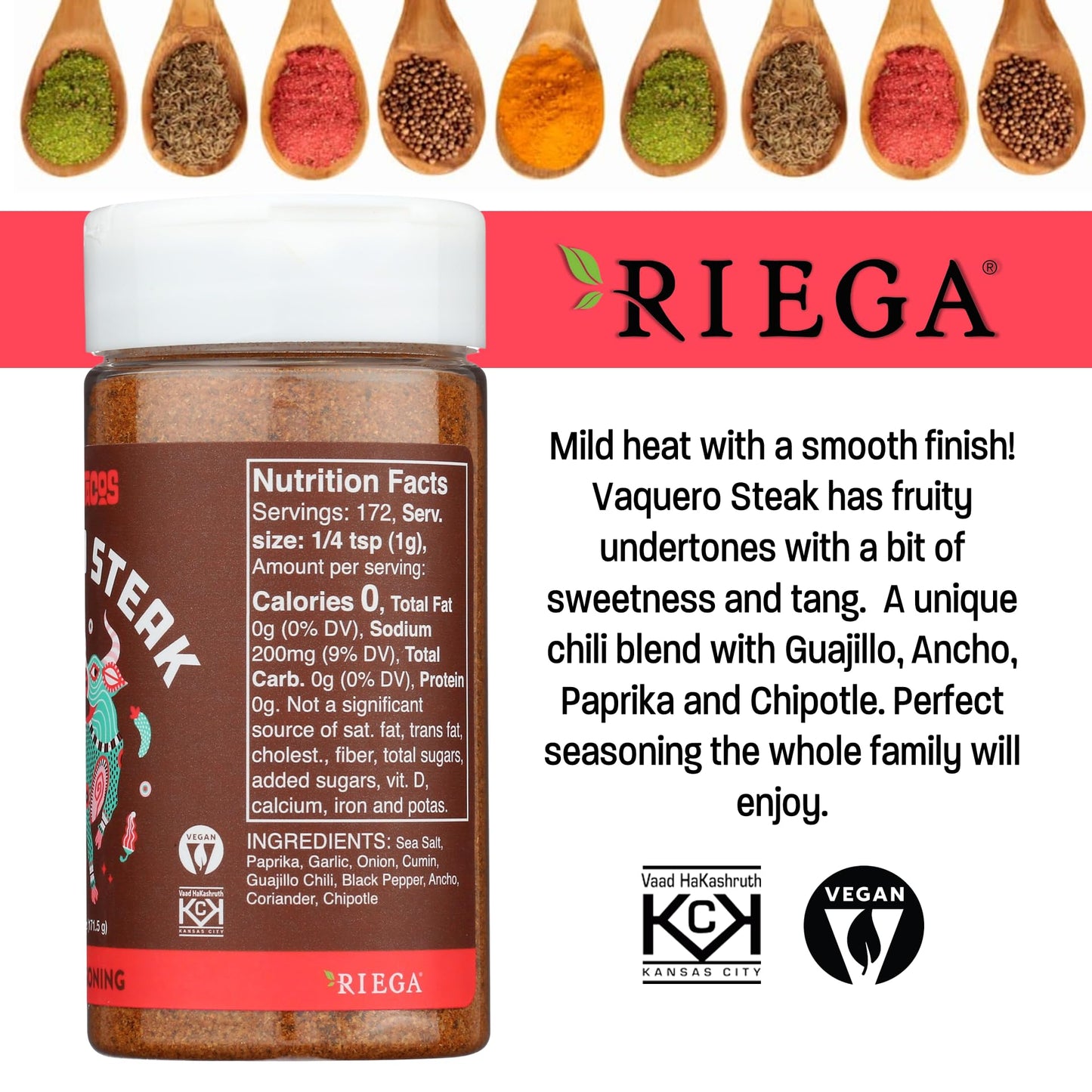 Riega Street Taco Grill Seasoning, Vaquero Steak, 6.05 Oz (Pack Of 1)