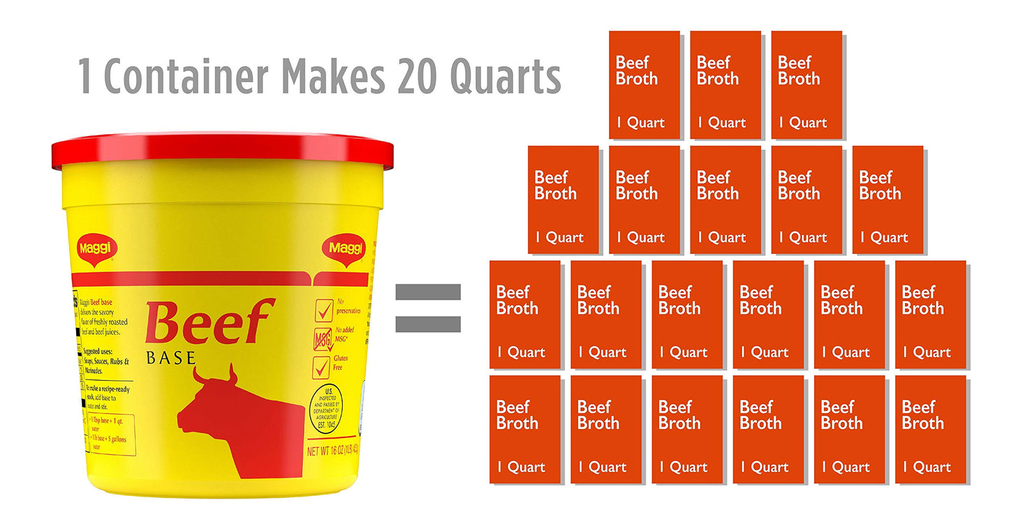 Maggi Beef Base, Stock and Bouillon, Gluten Free, No Added MSG, Bulk 1 lb Tub (Pack of 6)