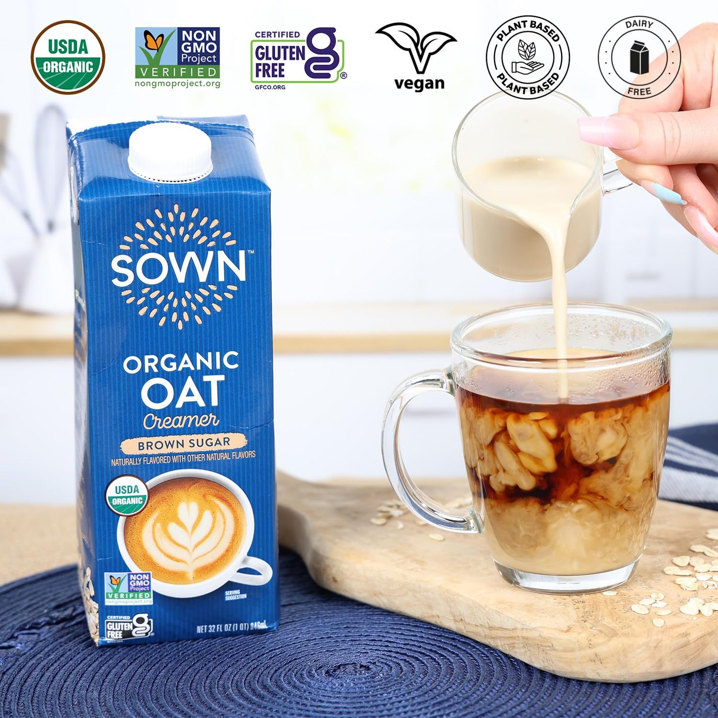 SOWN Organic Oat Creamer Brown Sugar - Barista Oat Milk Non Dairy Coffee Creamer - Plant Based, Dairy-Free, Vegan, Gluten-Free,