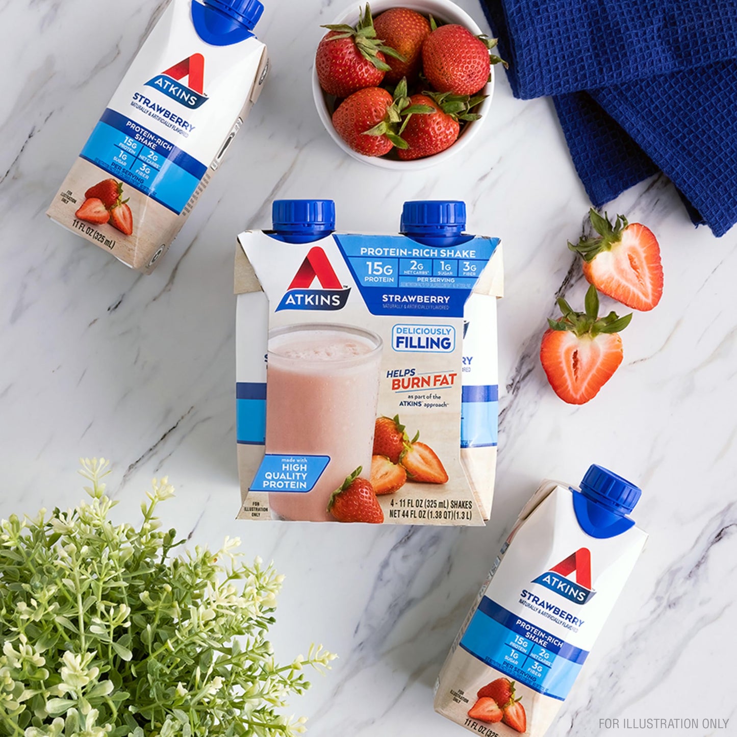 Atkins Strawberry Flavored Protein Shake, High Protein, Low Glycemic, Low Sugar and Low Carb, Keto Friendly, Gluten Free, 12 Cou