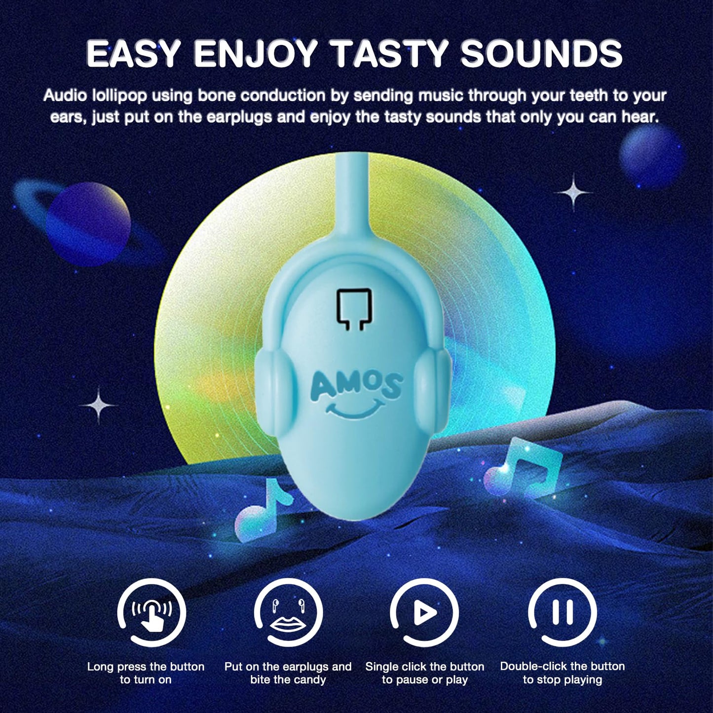 Amos Lollipop Candy, Audio Singing, Natural Blueberry Flavor, Small, Individually Wrapped