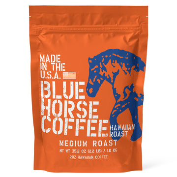 Blue Horse 'Gentle Giant' Hawaiian Roast, Arabica Whole Beans Blend (20% Kona), Medium Roast, 2.2 Lbs (35 oz), Farm-Fresh Arabic