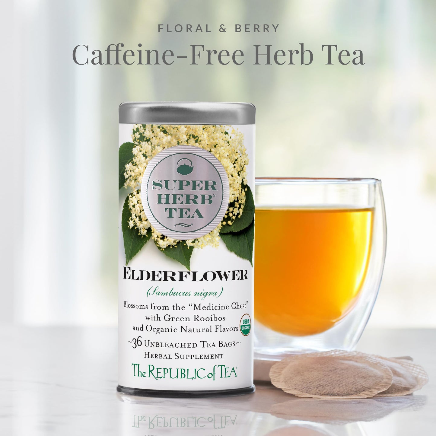 The Republic of Tea Organic Elderflower Herbal Tea, 36 Caffeine-Free Bags