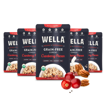 Wella Gluten-Free Oatmeal Alternative, Cranberry Pecan, 1.6 oz, Pack of 5, Vegan, High Protein, Low Net Carbs