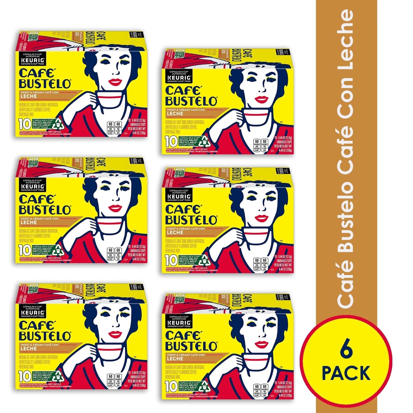 Caf   Bustelo Caf   con Leche Flavored Espresso Style Coffee, 60 Keurig K-Cup Pods