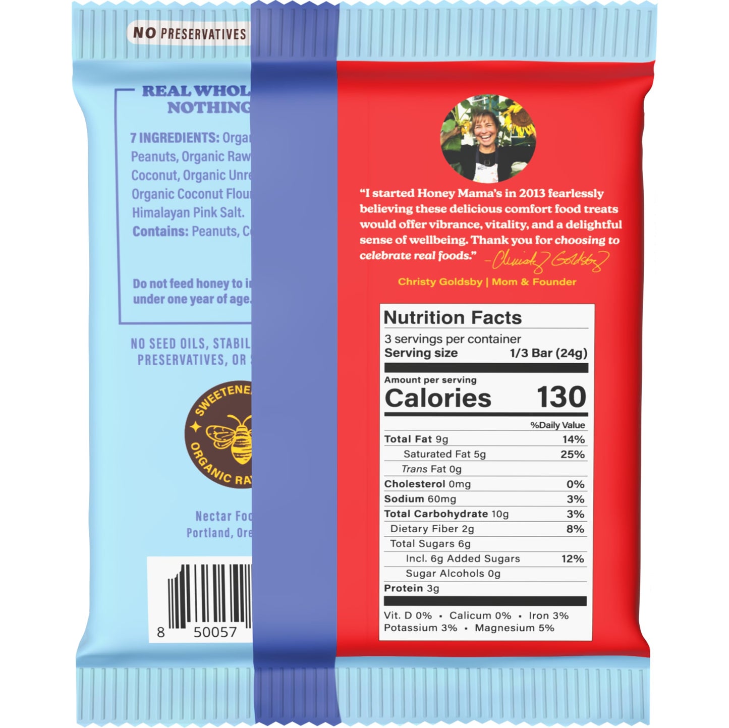 Honey Mamas, Peanut Butter Cookie Peanut Fudge Bar, NO Refined Sugar, Gluten Free, Dairy Free, Soy Free, NO Seed Oils, 2.5 Ounc