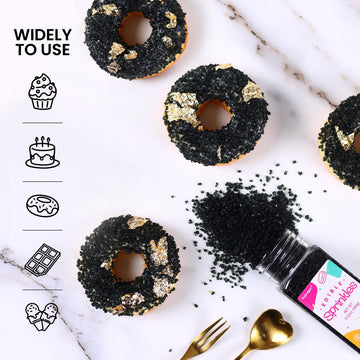 Black Sprinkles For Cake Decorating, 3.52Oz Black Sanding Sugar Sprinkles, Edible Glitter Sprinkles For Cupcake Toppers Baking D