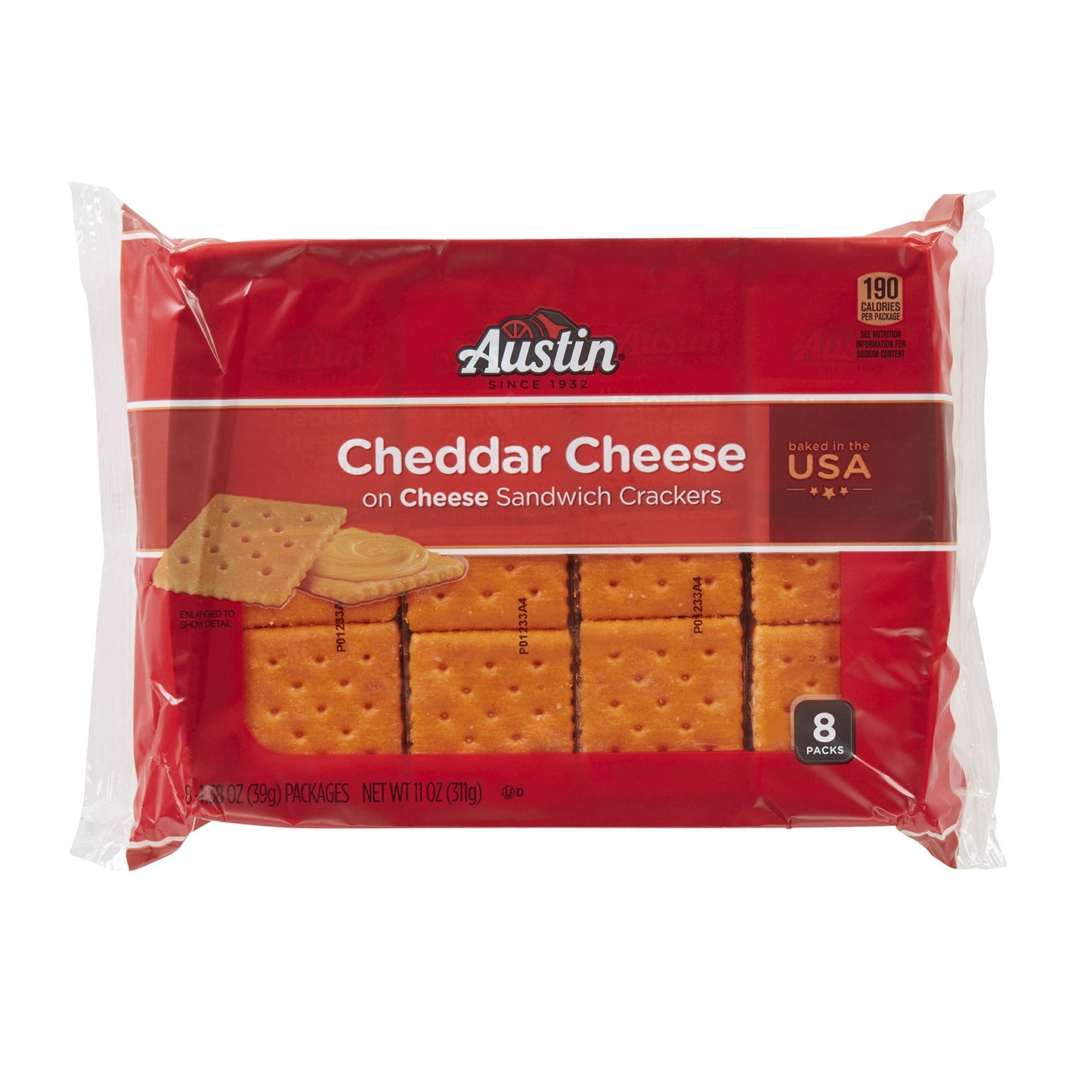 Austin Cheddar Cheese Flavored Sandwich Crackers, Lunch Snacks (12 Trays, 96 Packs)