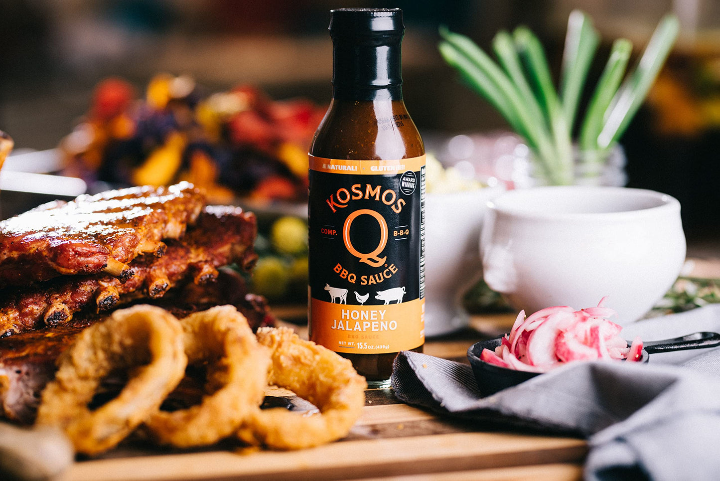 Kosmos Q Honey Jalapeno BBQ Sauce - 15.5 Oz Bottle for BBQ & Marinades w/ Sweet and Spicy Flavor - Thick Barbecue Sauce for Tend